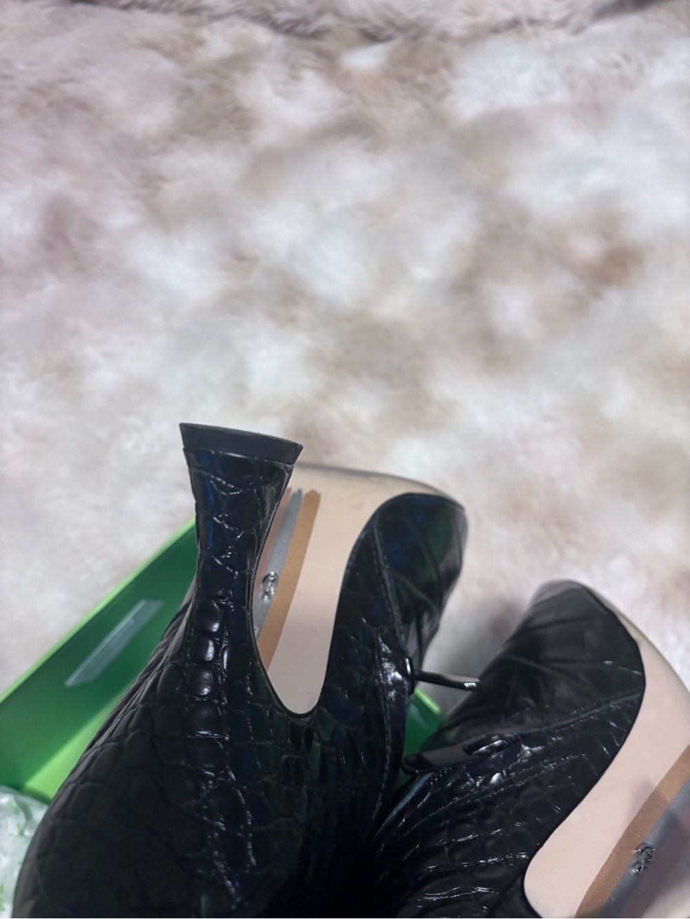 Sam Edelman Black Croc-Embossed Knee-High Heeled Boots - Picture 10 of 13